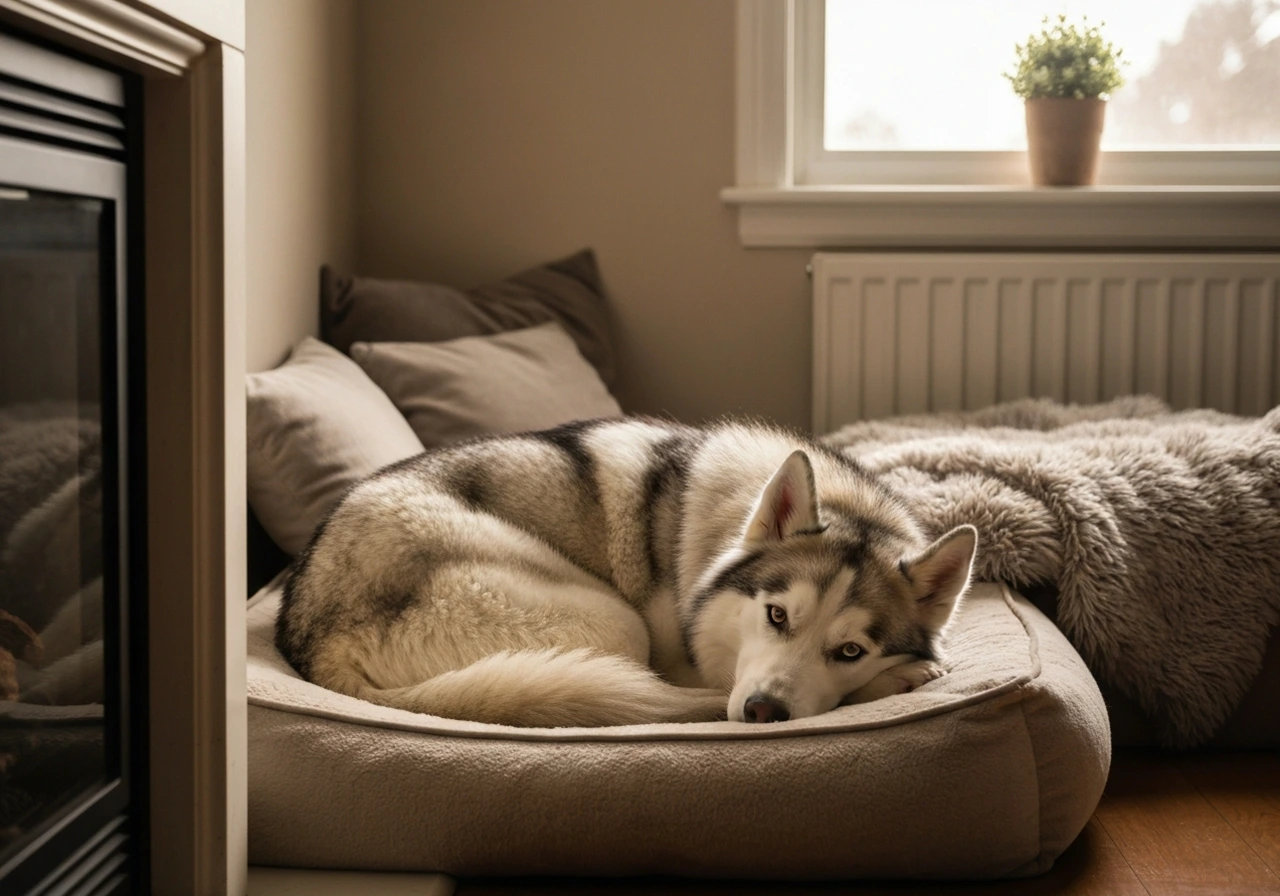 Siberian Husky resting comfortably