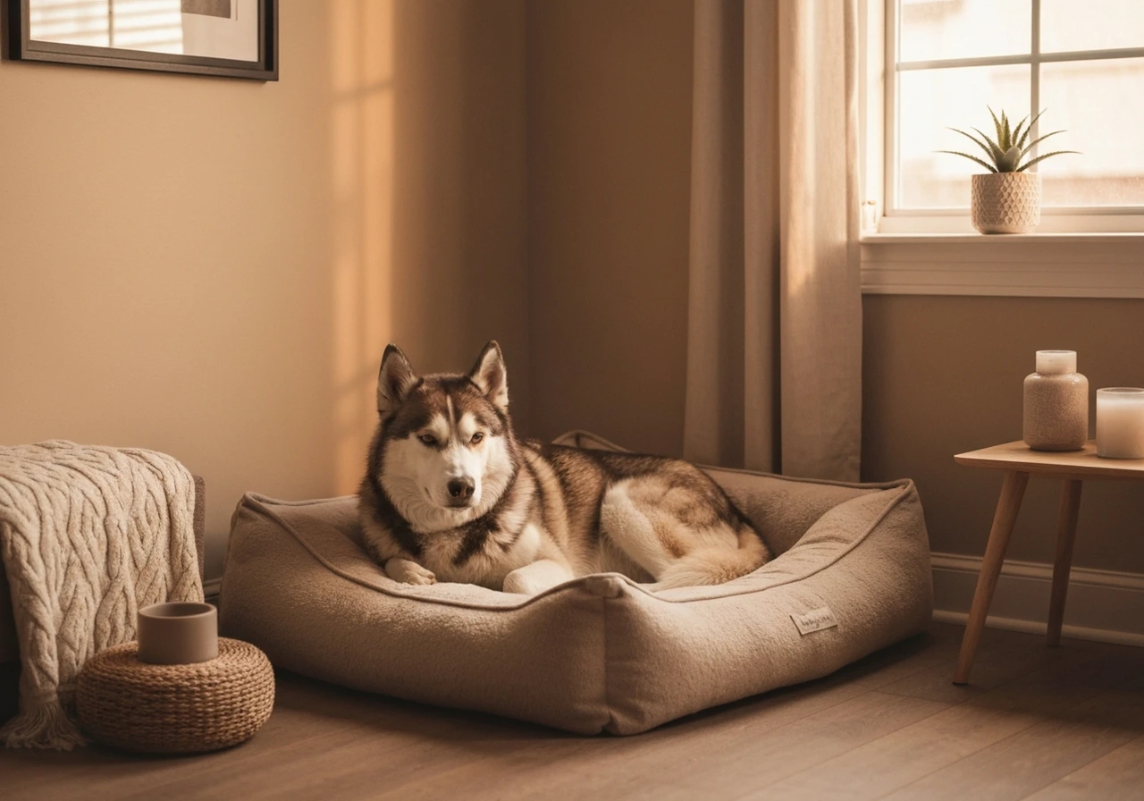 Siberian Husky resting comfortably