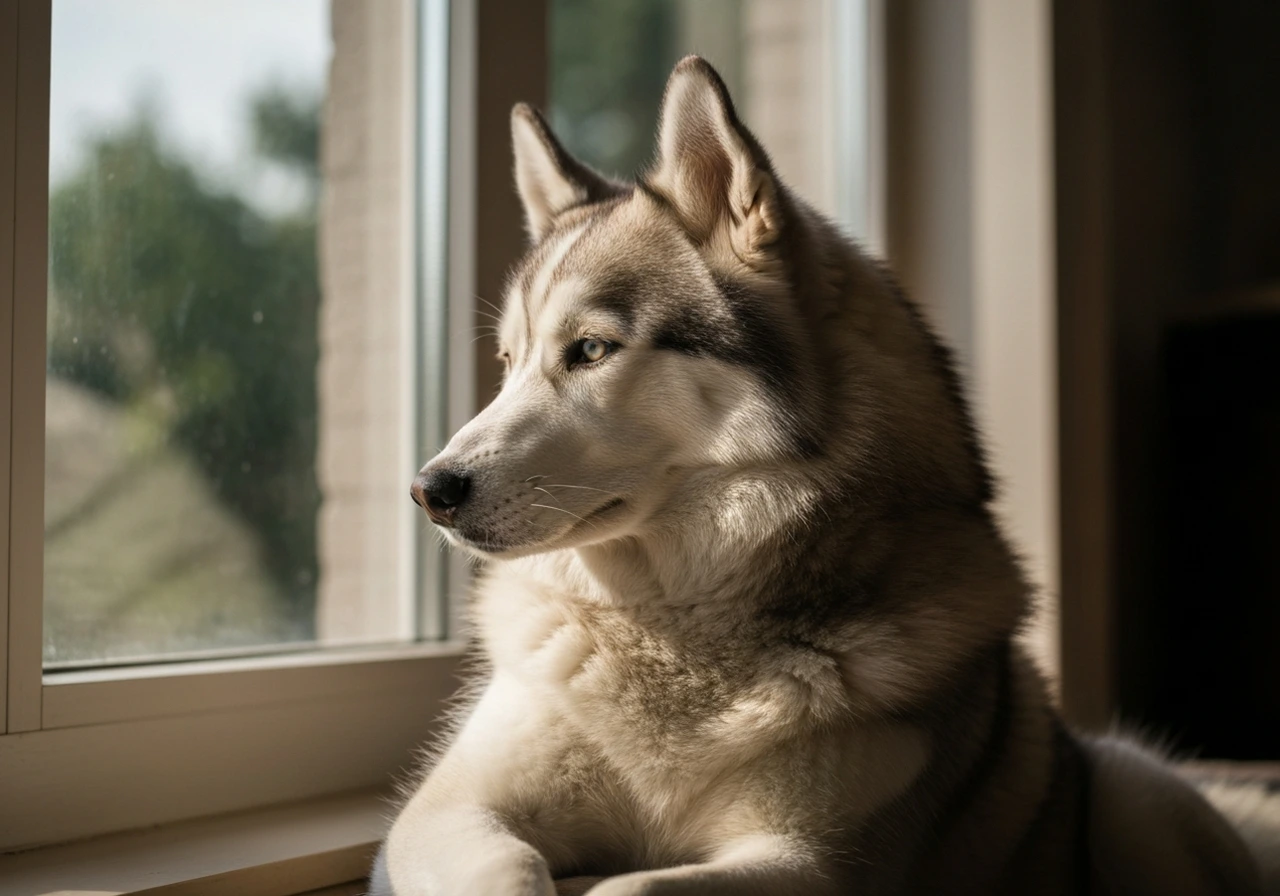 Siberian Husky resting comfortably