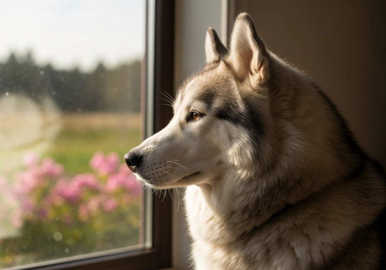 Siberian Husky resting comfortably